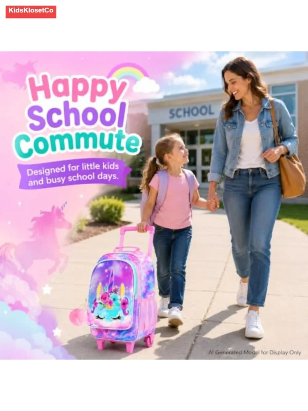 Kids Rolling Backpack with Lunch Bag and Pencil Case, Wheeled Bookbag, Water